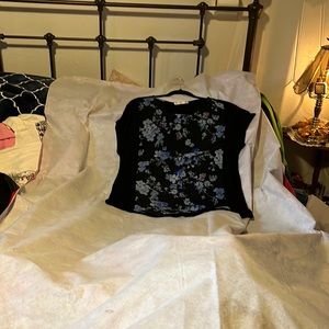 Floral print (blue green pink on black) blouse